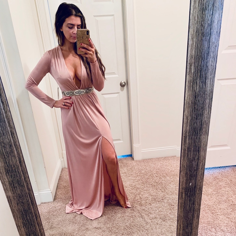 Express deep plunge dress with belt
